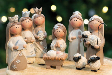 9/Set, Cream & White Nativity, Christmas Decor - The Fox Decor